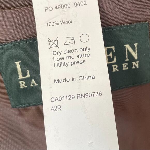 Ralph Lauren Wool Brown Windowpane 2 Button Double Vent Elbow Patch Blazer 42R - Picture 10 of 12